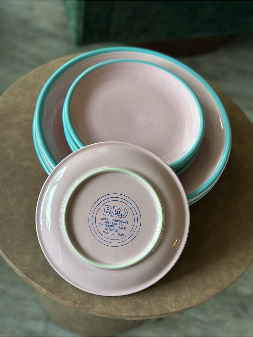 RIO Pink and Turquoise Rim Ceramic Dinner Plate Set